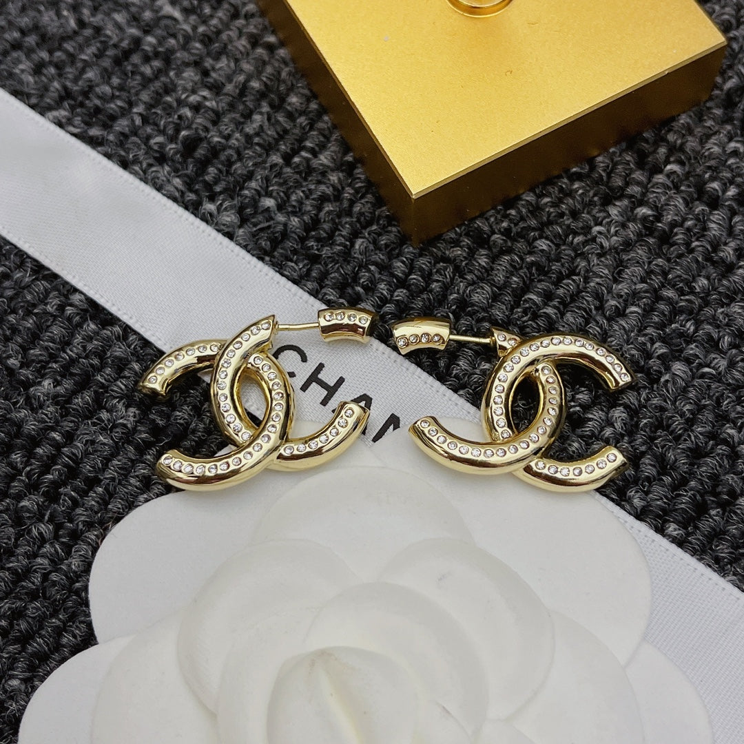 Elegant Diamond Gold Logo Earrings