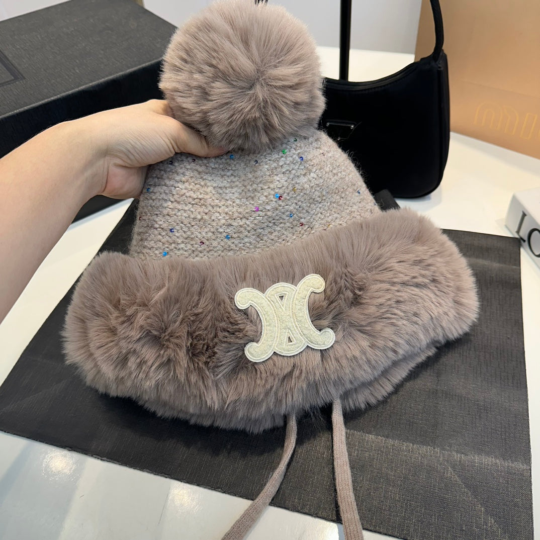 Double layer rabbit fleece hat