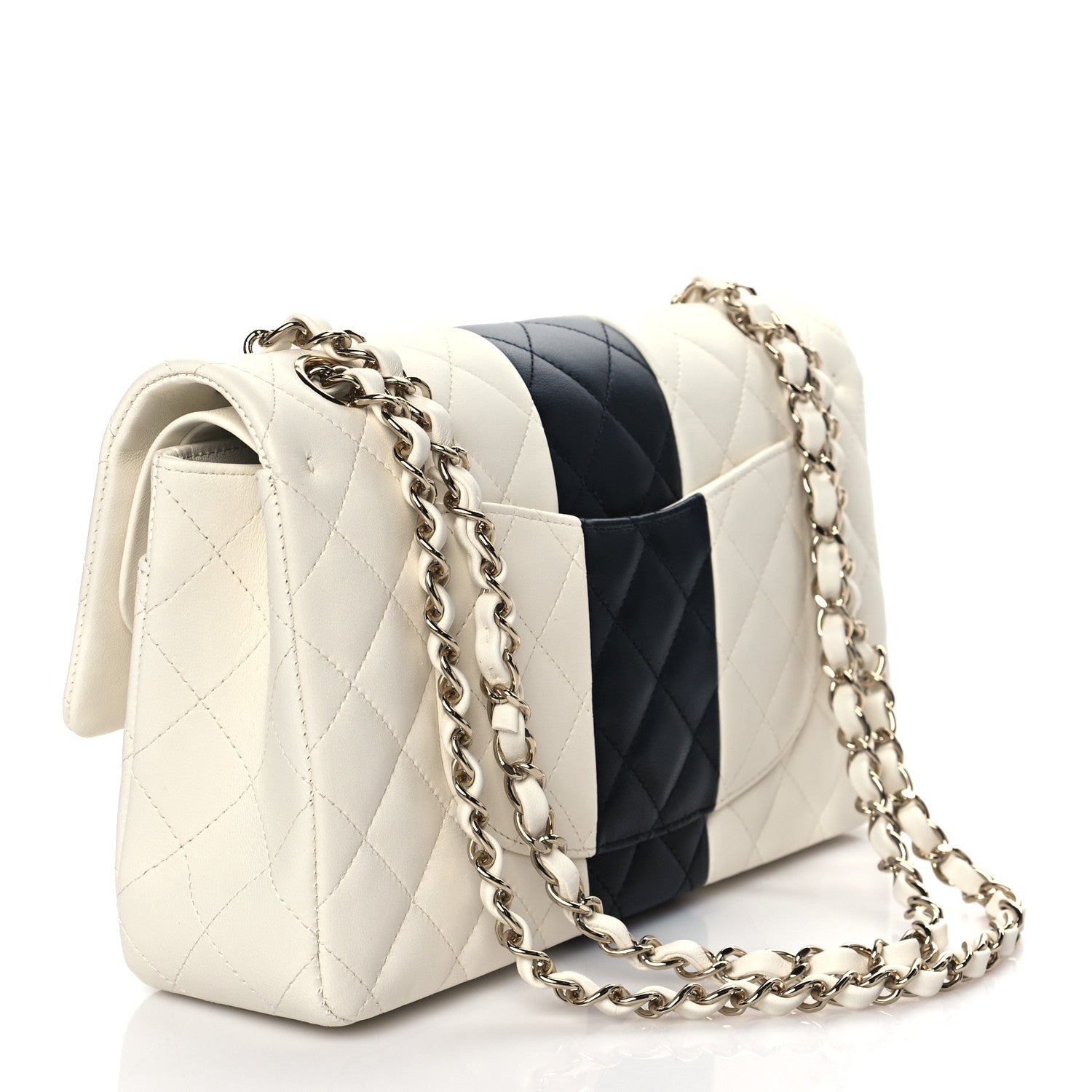 Lambskin Quilted Medium Double Flap Black White