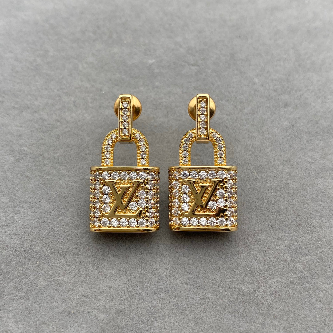 Shiny Zircon Lock Earrings