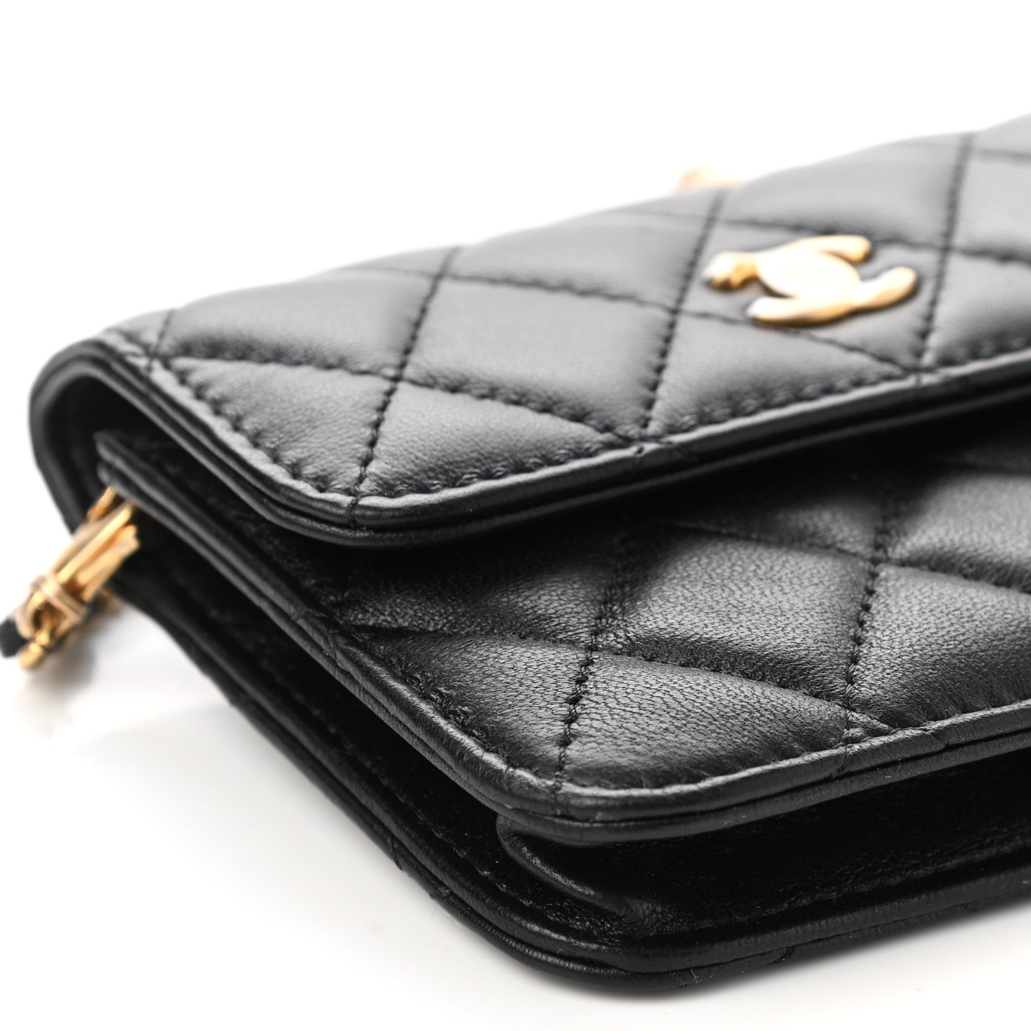 Lambskin Quilted Pearl Crush Flap With Chain Black