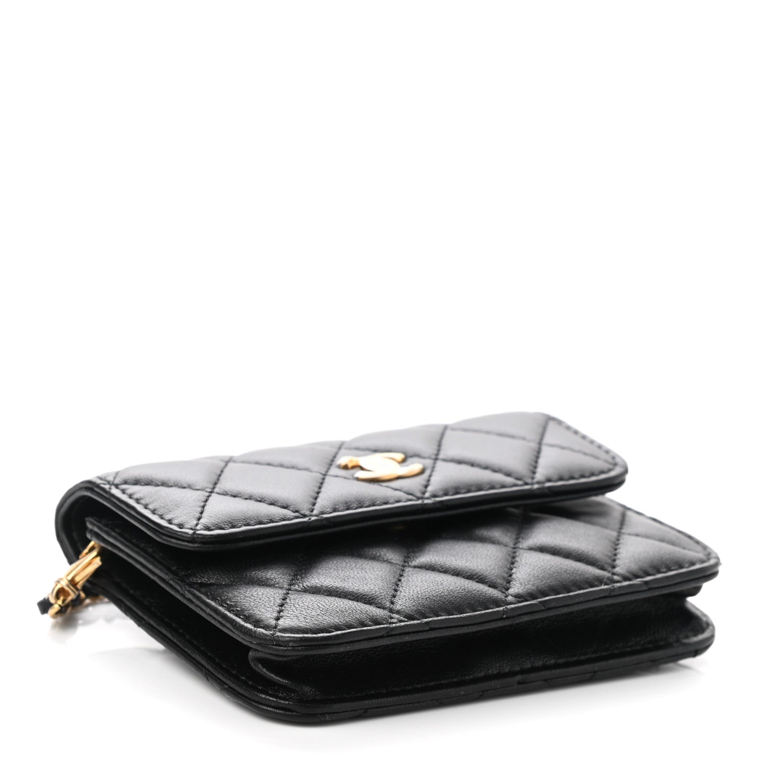 Lambskin Quilted Pearl Crush Flap With Chain Black