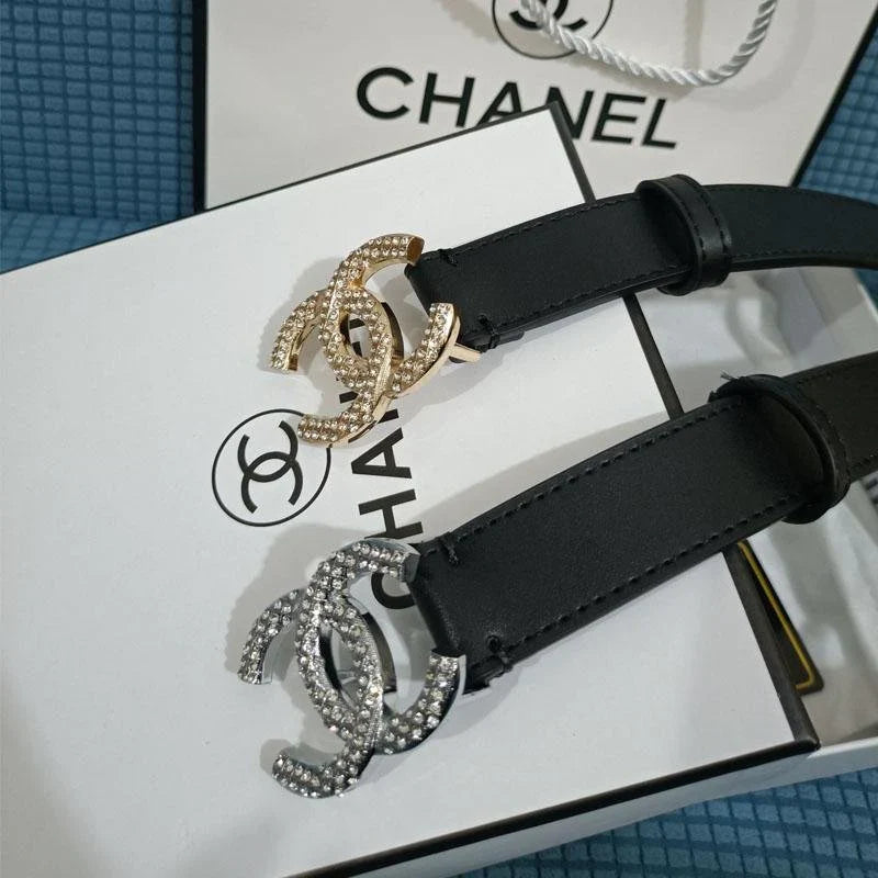 2 Colors Luxury Double C Diamond Black Leather Belt