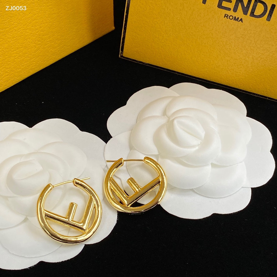 3 Sizes of F Hoop Golden Earrings