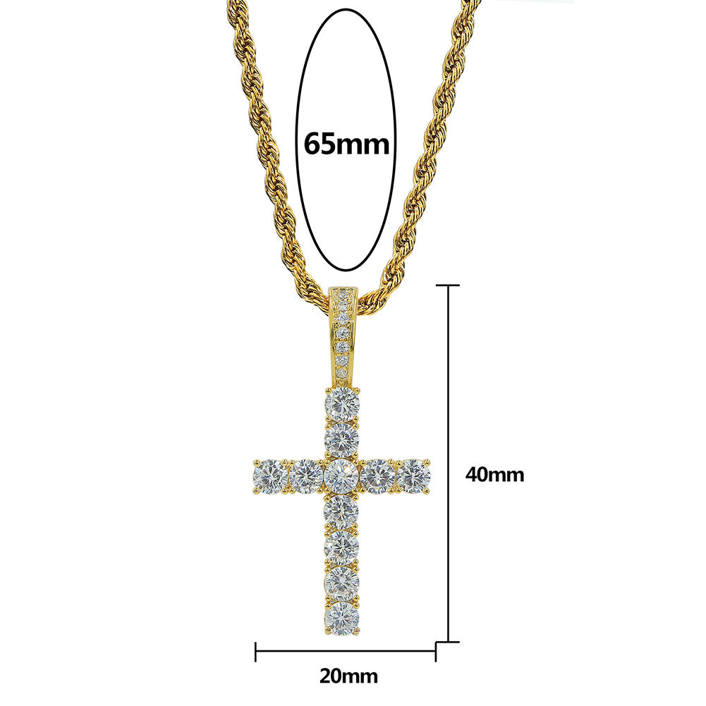 Micro Paved Zircon Hip Hop Anka Key Cross Hip Hop Pendant Necklace