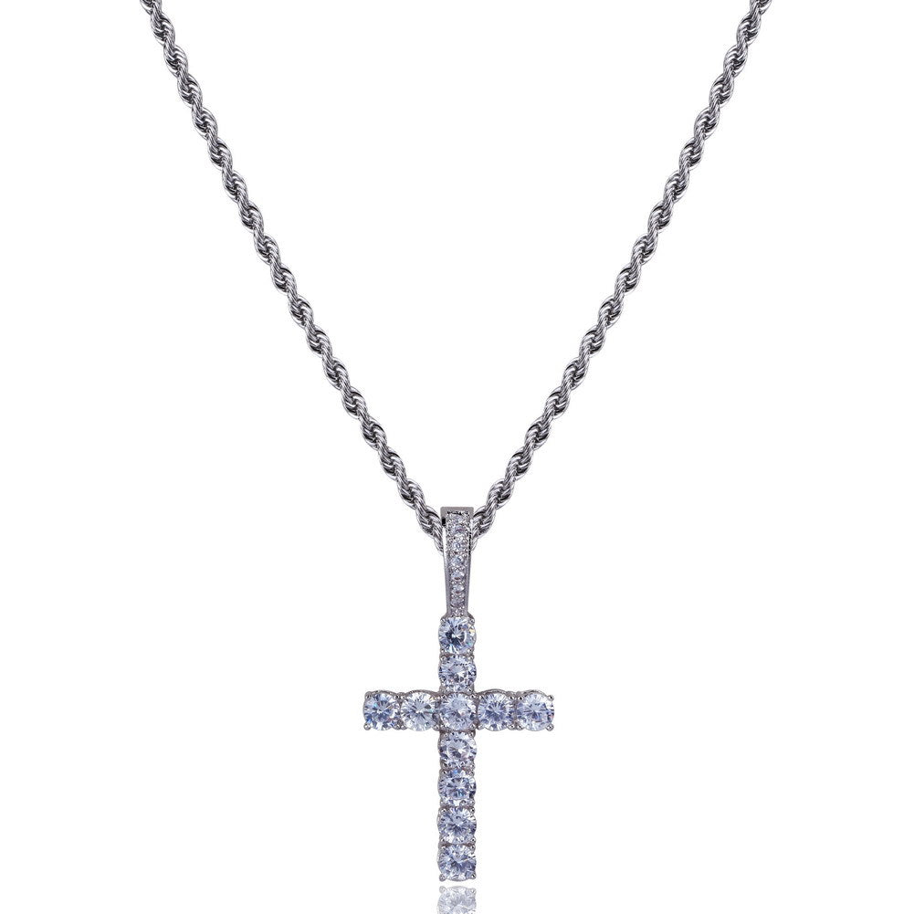 Micro Paved Zircon Hip Hop Anka Key Cross Hip Hop Pendant Necklace