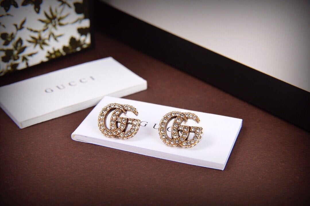 Luxury Rhinestone Double G Stud Earrings