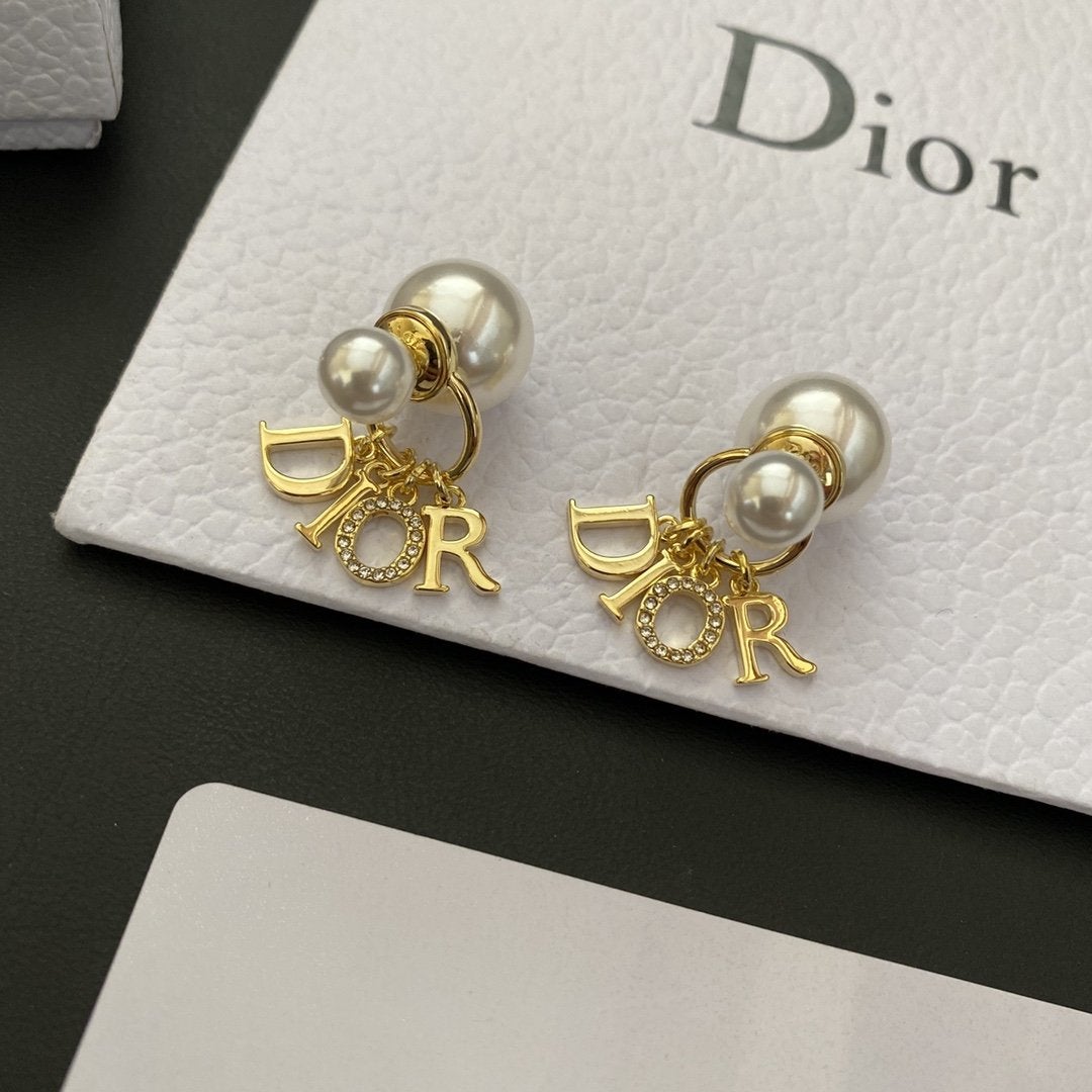 Fashion Pearl Rhinestone Letter Pendant Earrings