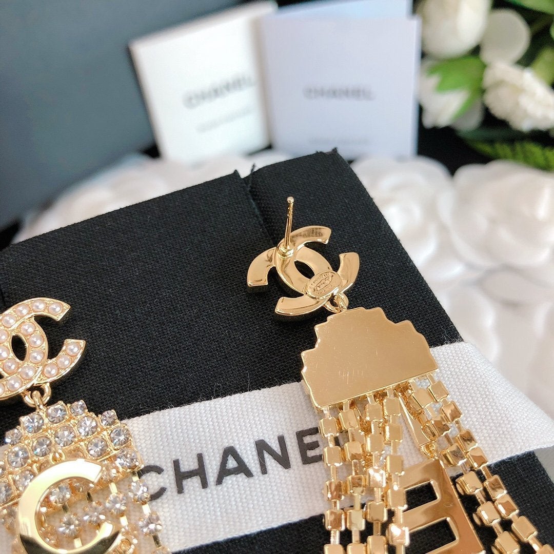 Luxury Letter Tassel Rhinestone Earrings