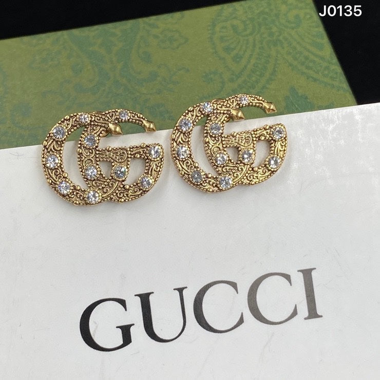 Fashion Embossed Rhinestone Double G Stud Earrings