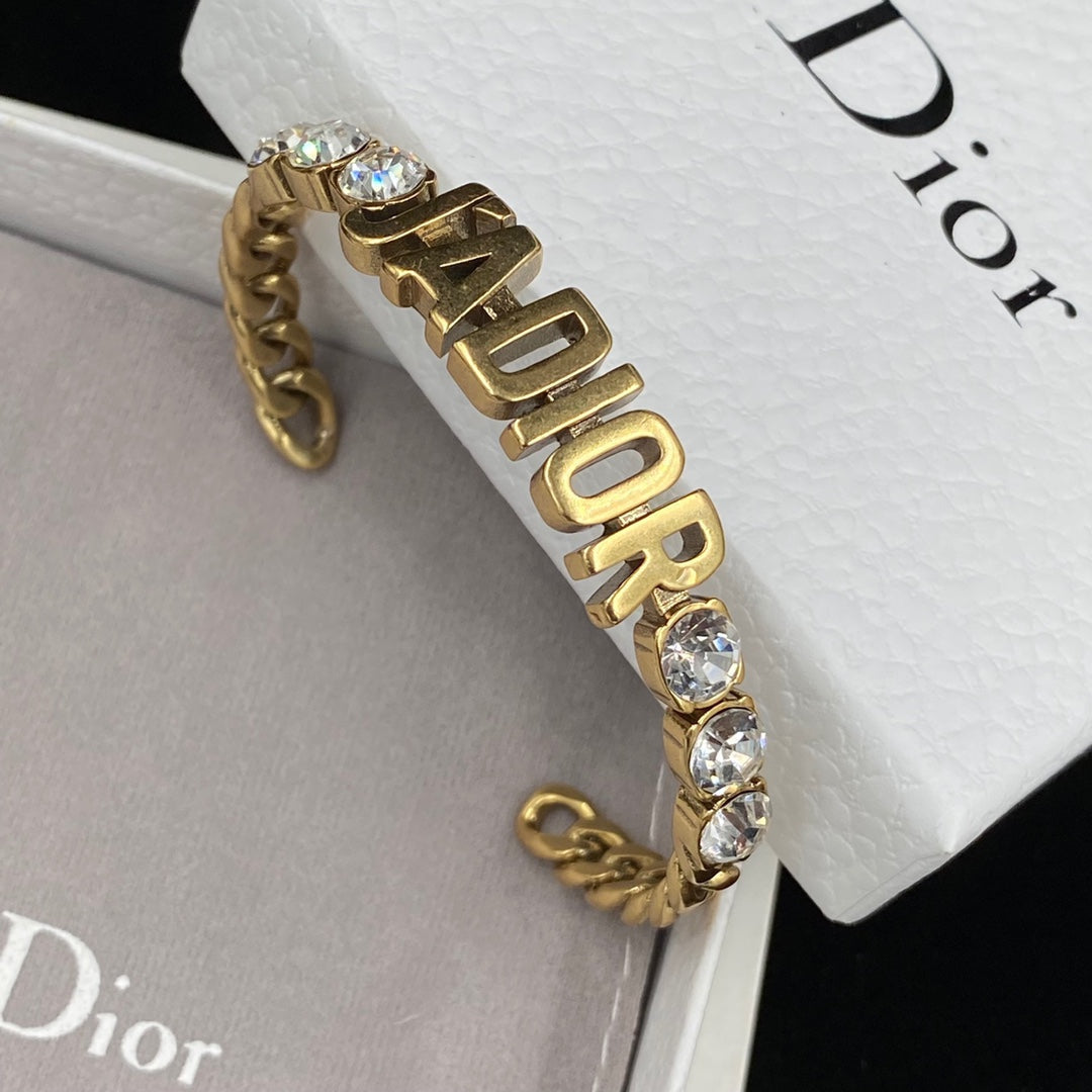 Vintage CD Rhinestone Letter Hollow Bracelet