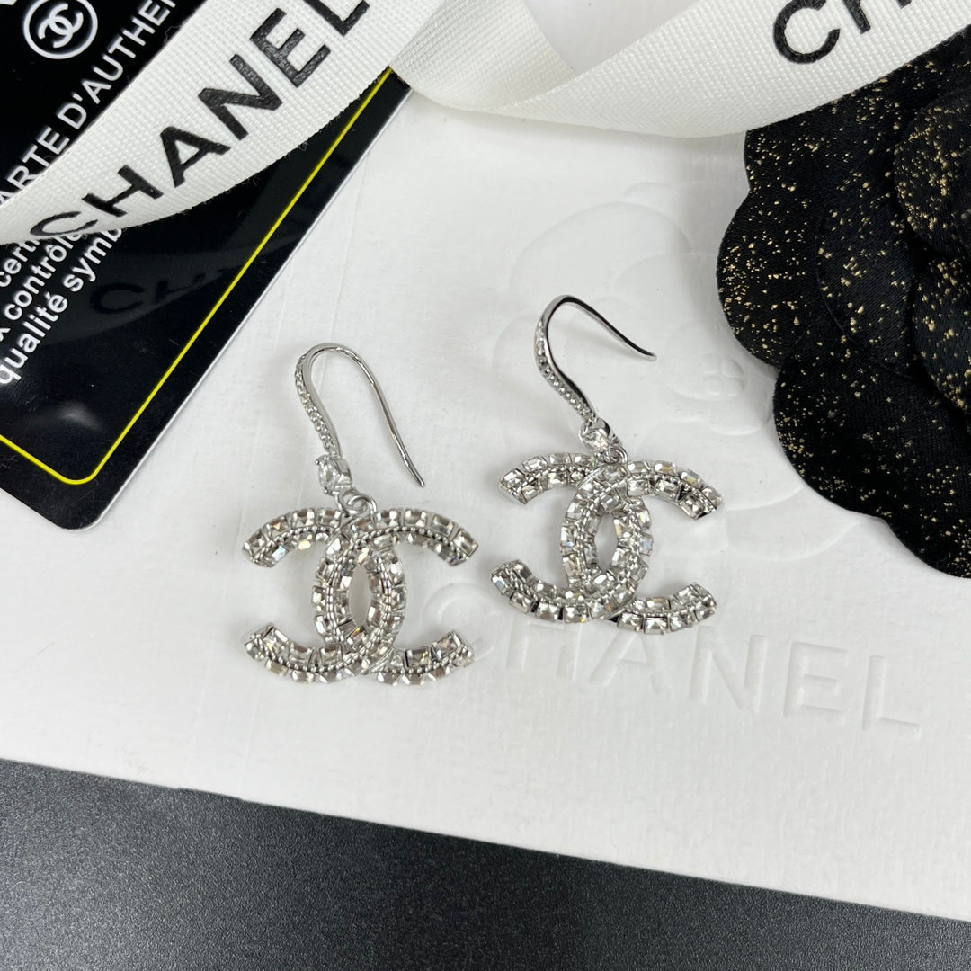 Luxury Rhinestone Pendant Double C Earrings