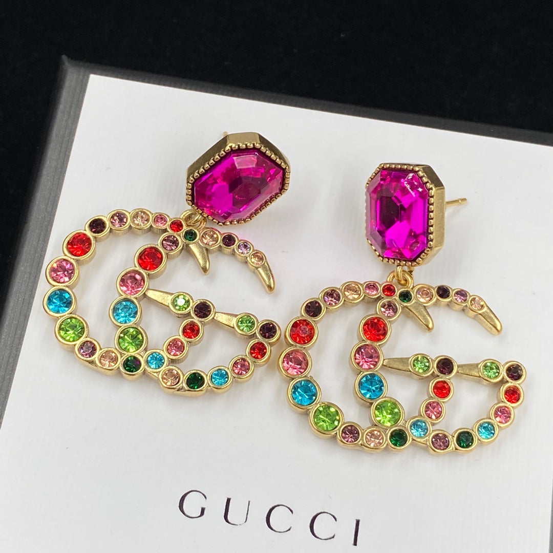 Fashion Double G Colored Diamond Pendant Earrings