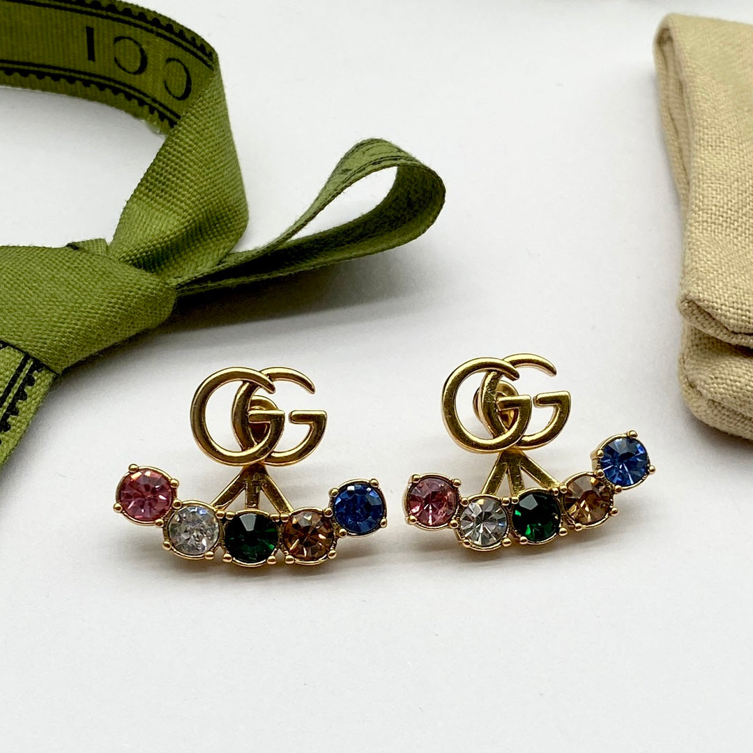 Stylish Double G Color rhinestone earrings