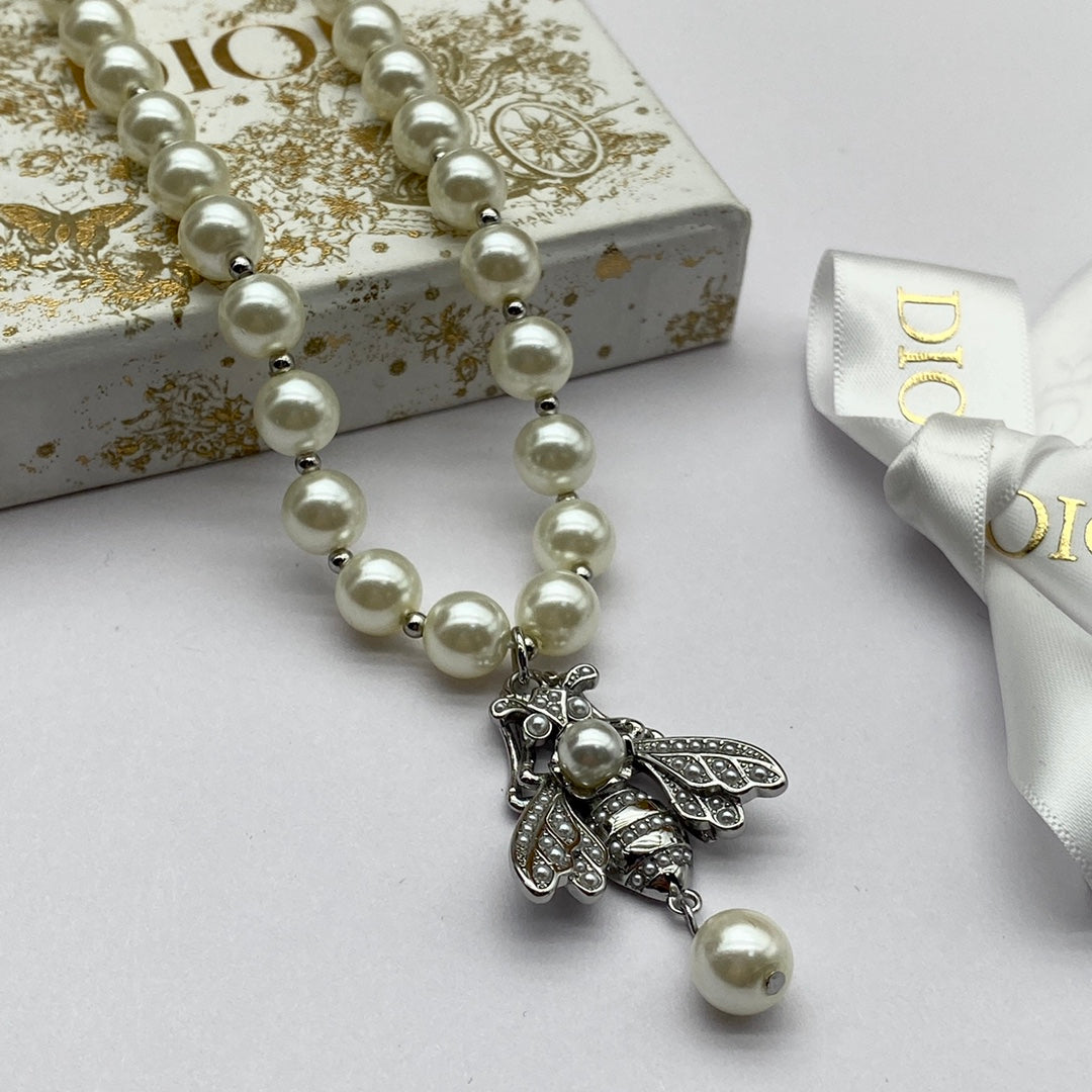 CD Pearl Bee Pendant Necklace