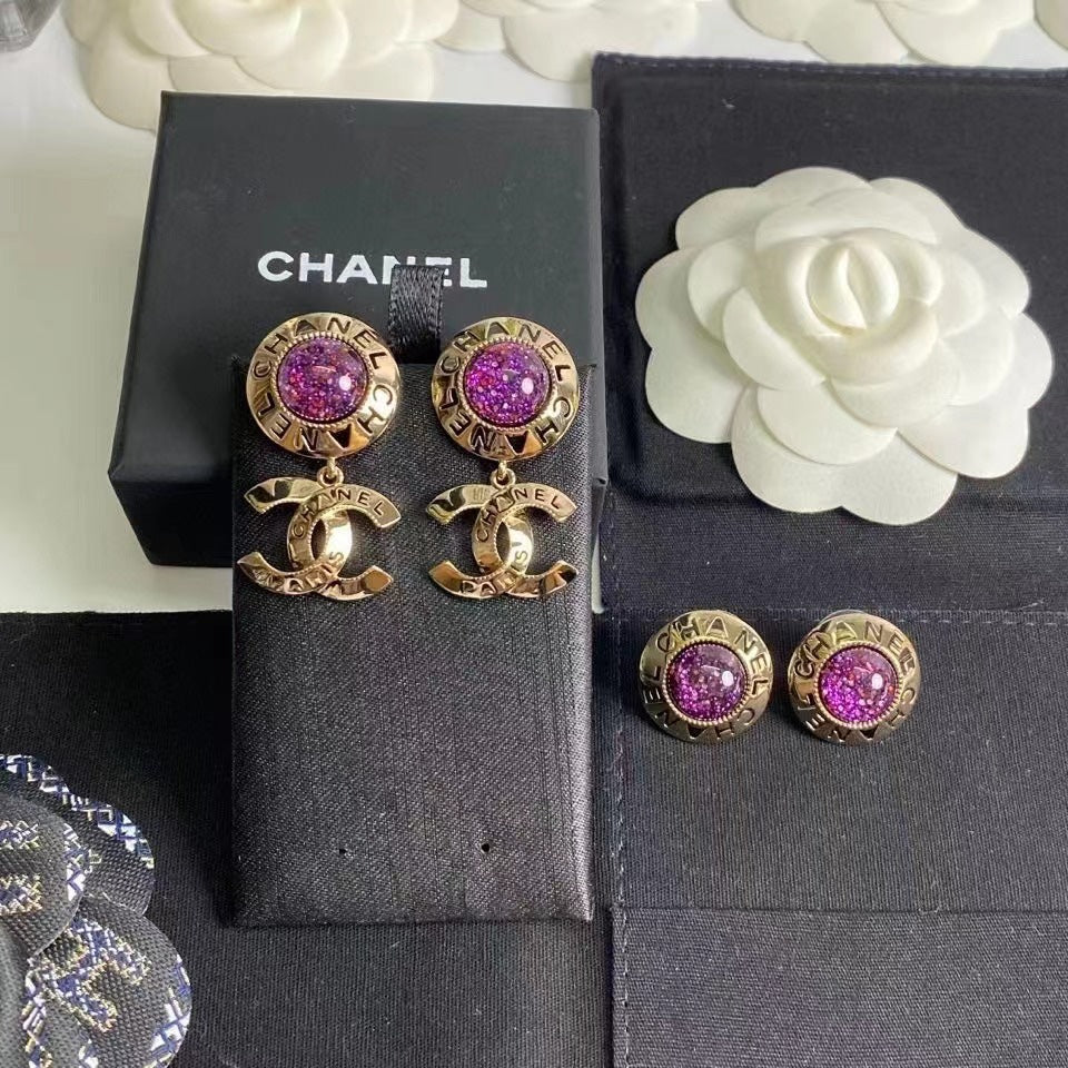 Fashion CC Round Rhinestone Dangle Earrings