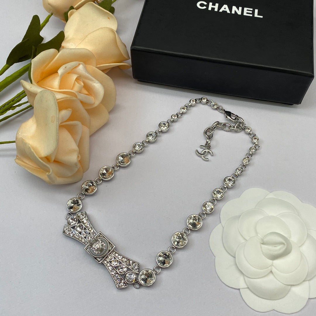 Fashion CC Bow Rhinestone Necklace