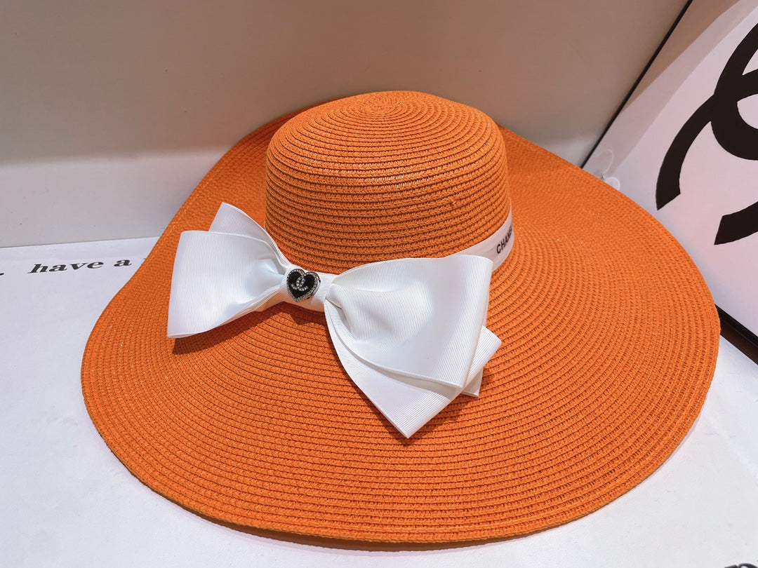 13 colors white bow big brim hat