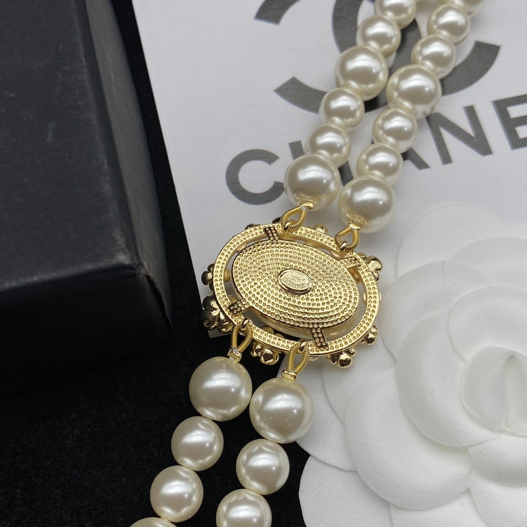 Fashion CC Pearl Charm Necklace