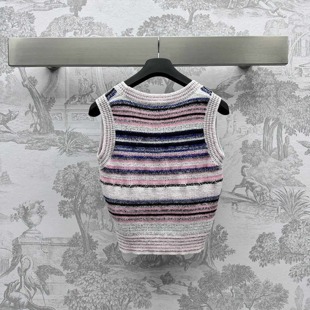 Striped mismatched color knitted vest