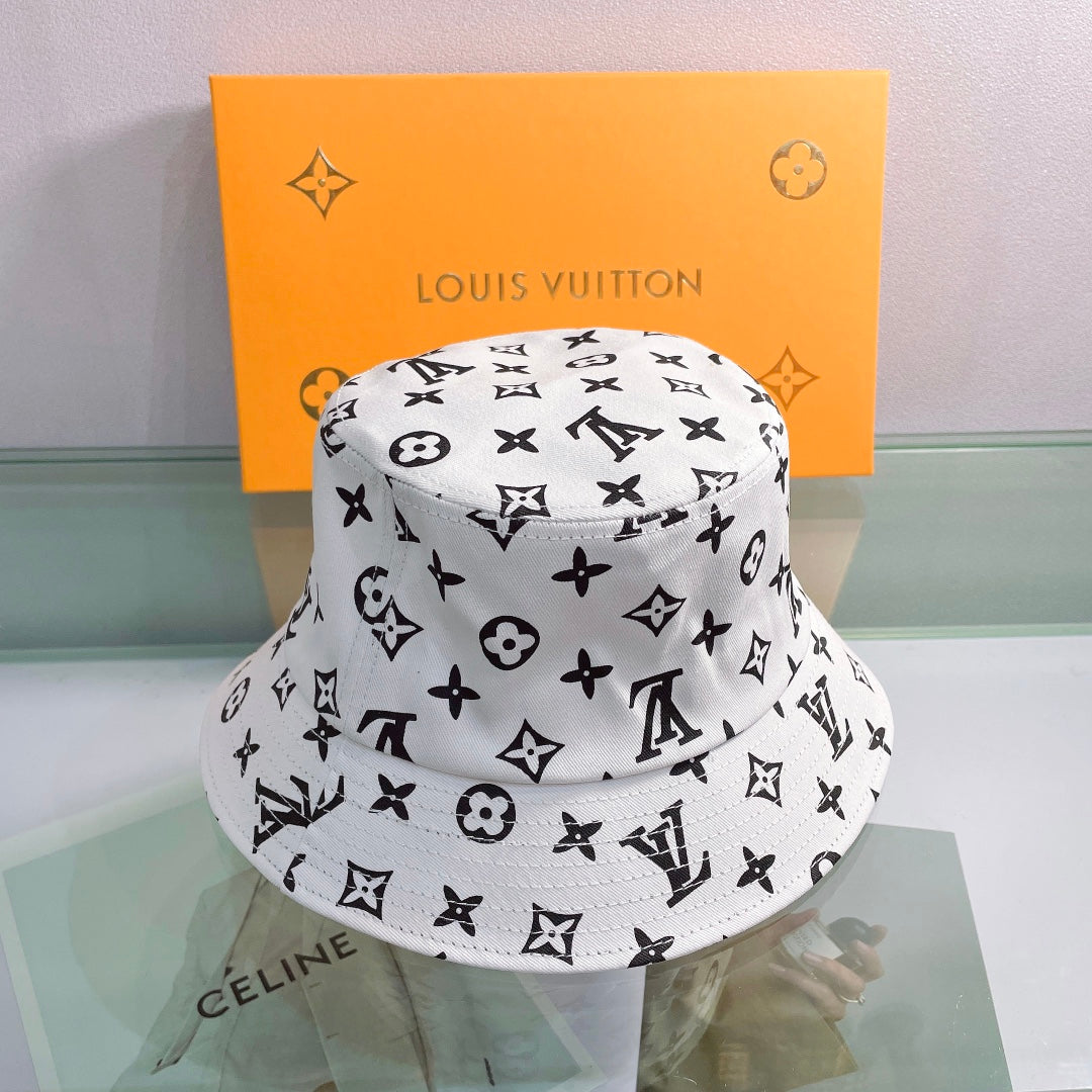 Monogram Print Embroidered Bucket Hat