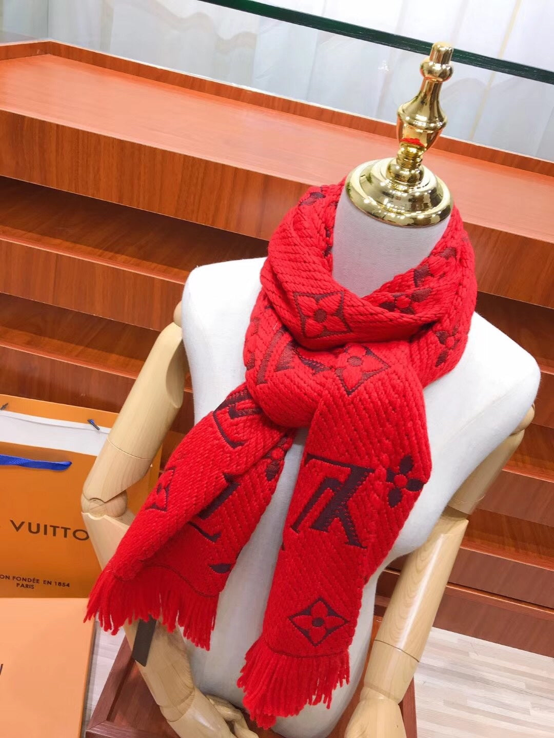 Monogram Pattern Jacquard Tassel Scarf