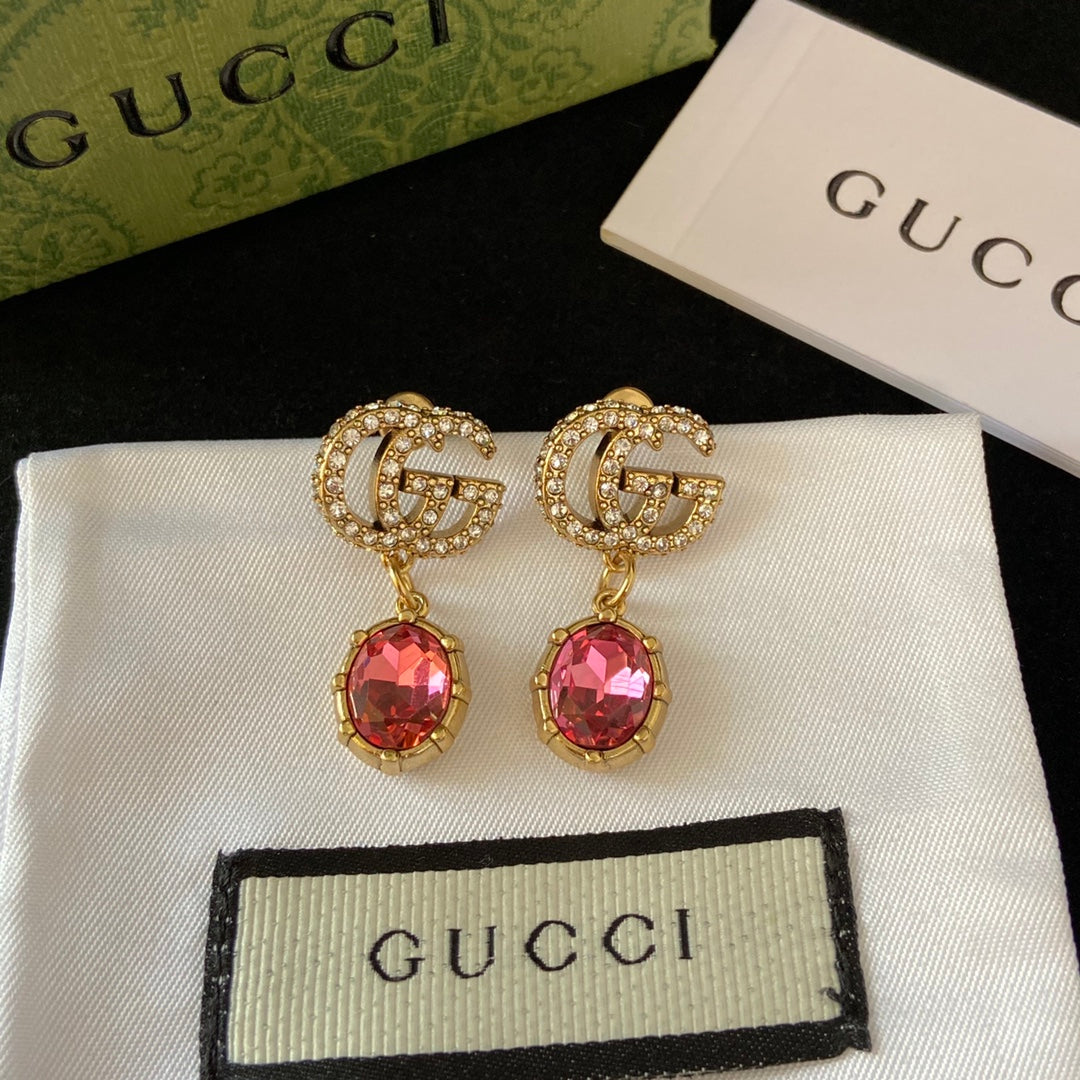 Double G Pink Diamond Drop Earrings