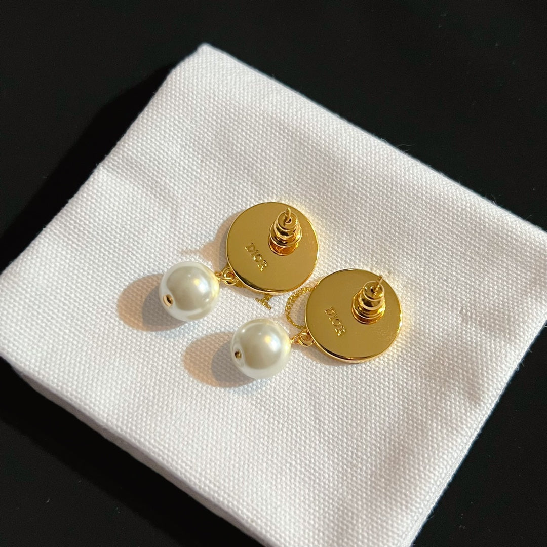 Star Round Pearl Drop Earrings