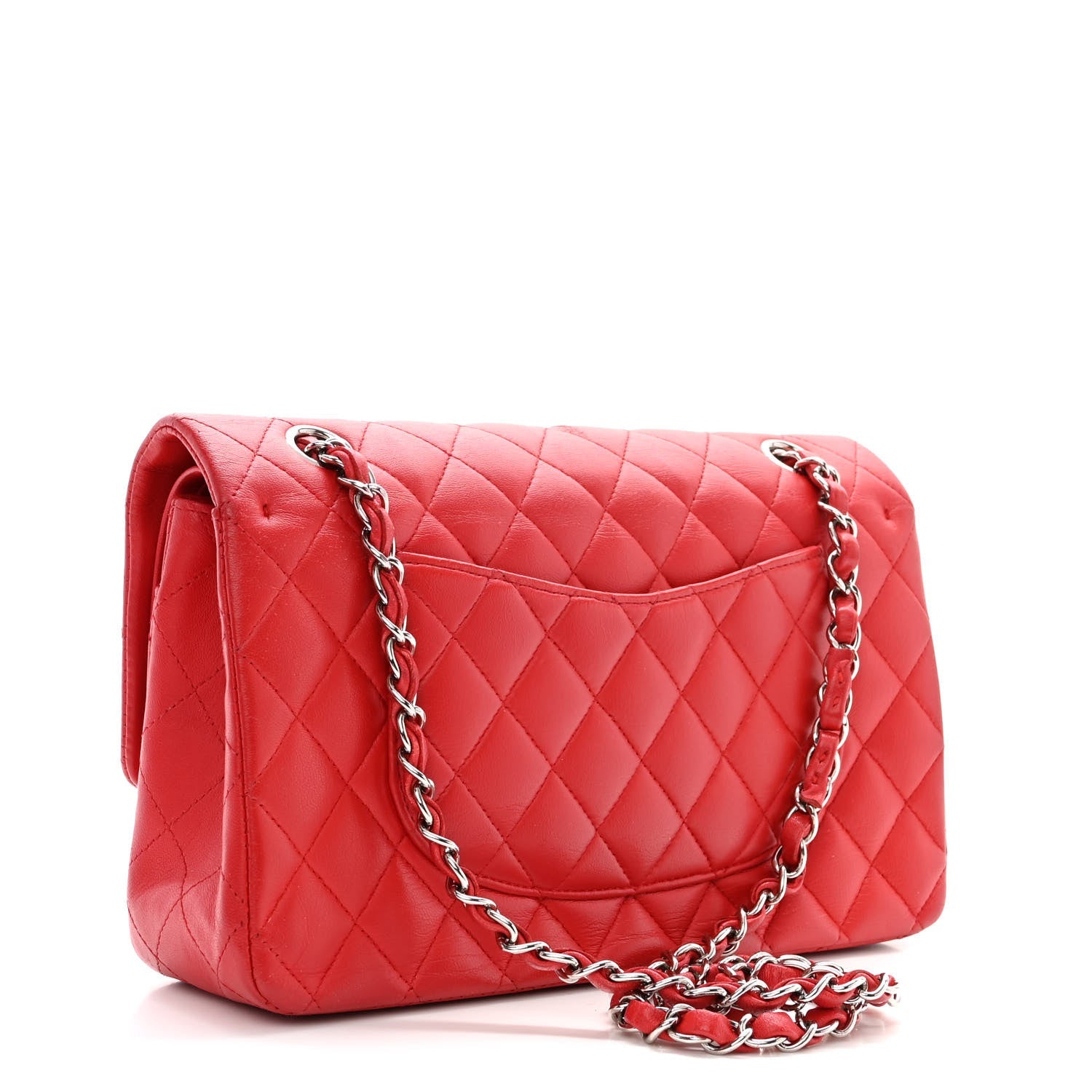 Lambskin Quilted Medium Double Flap Red