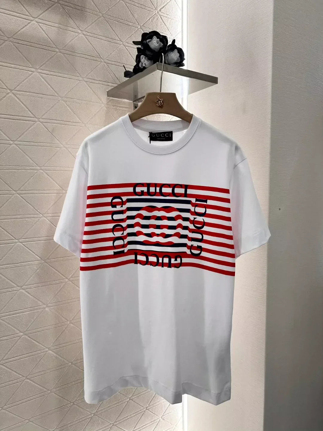 G 25 New Round Neck Striped Letter Short Sleeve T-Shirt