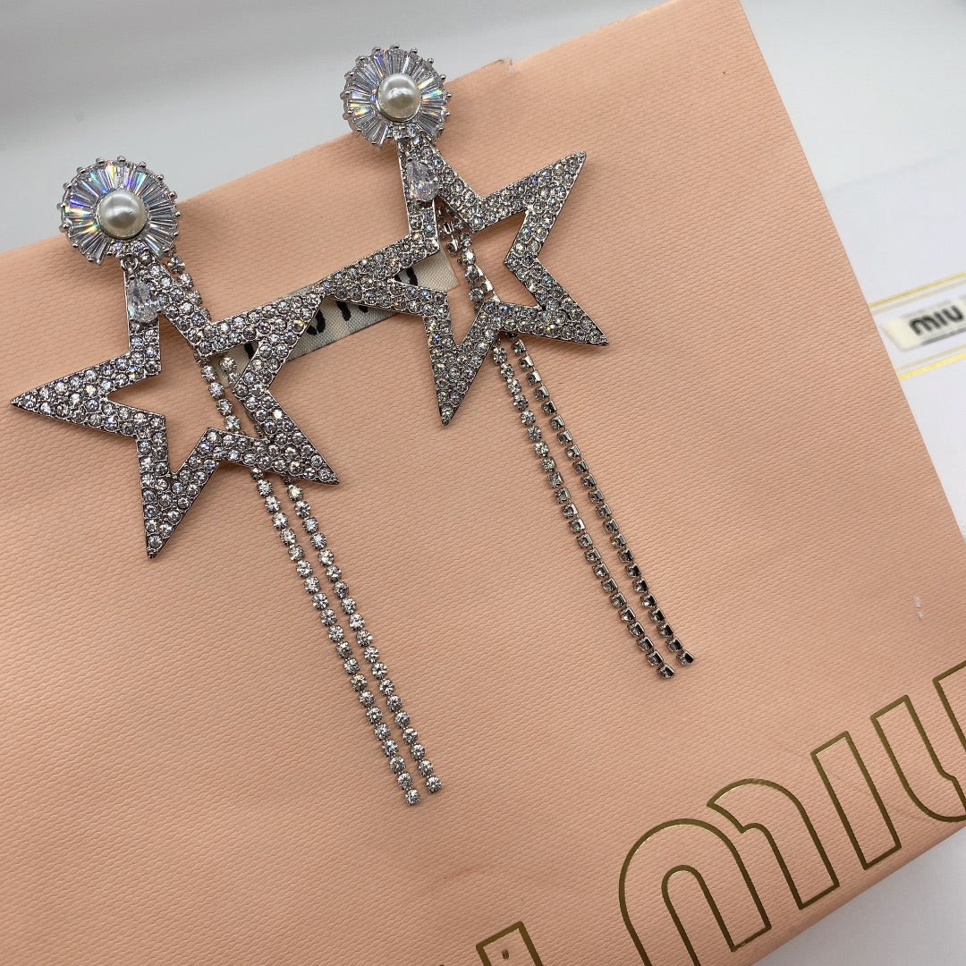 Crystal Diamond Star Tassel Earrings