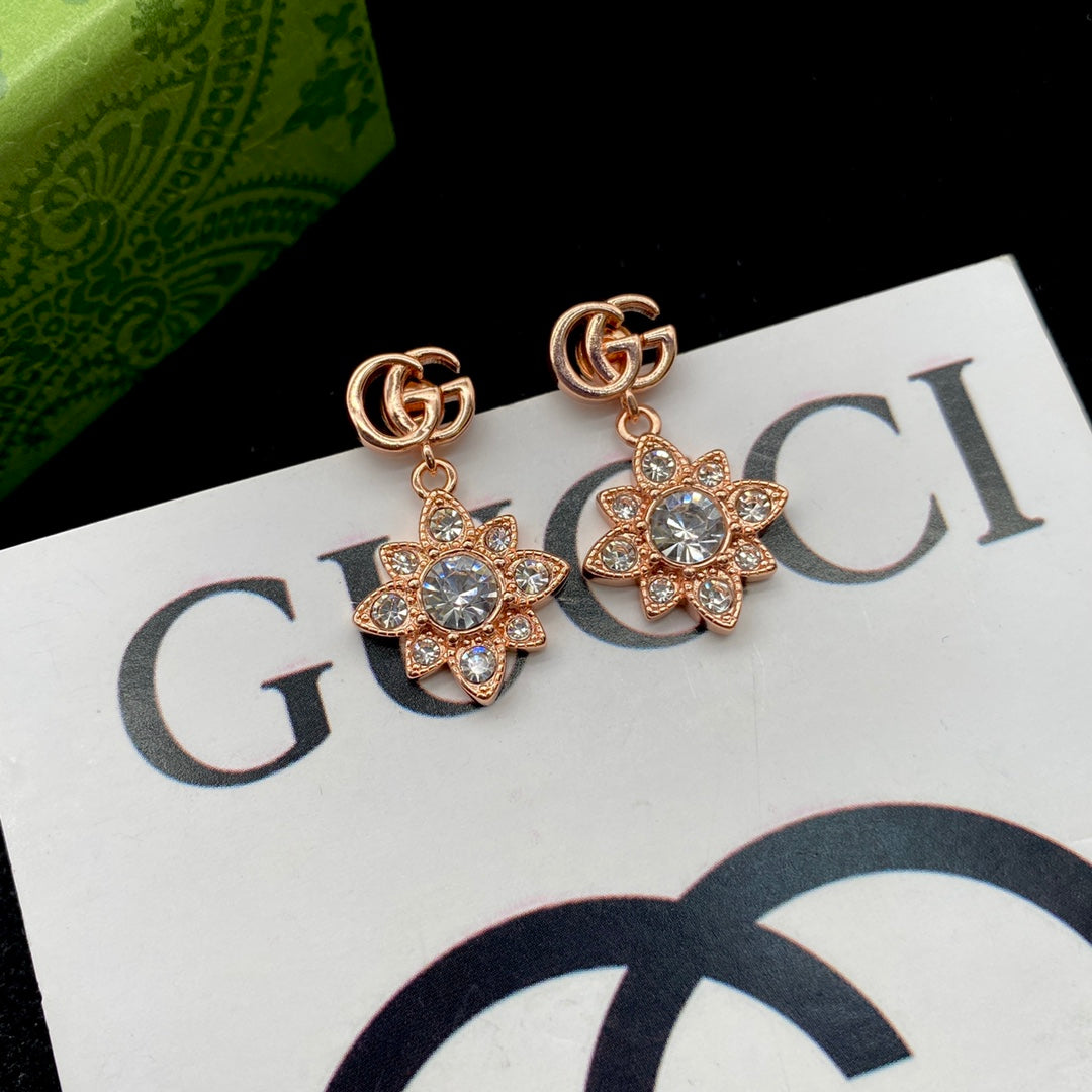 Crystal Diamond Flowers Letters Earrings