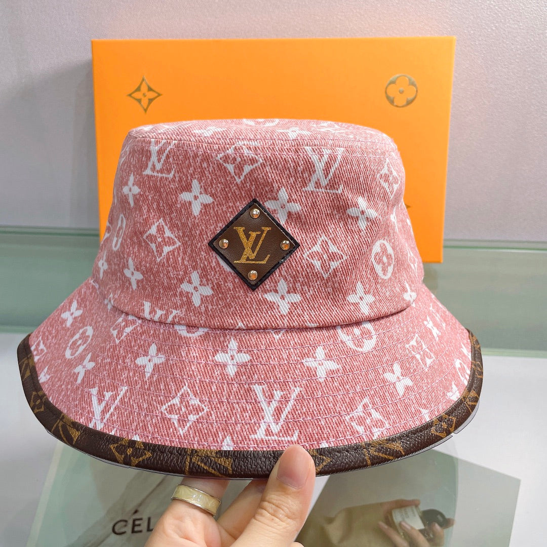 Classic Print Leather Brim Bucket Hat