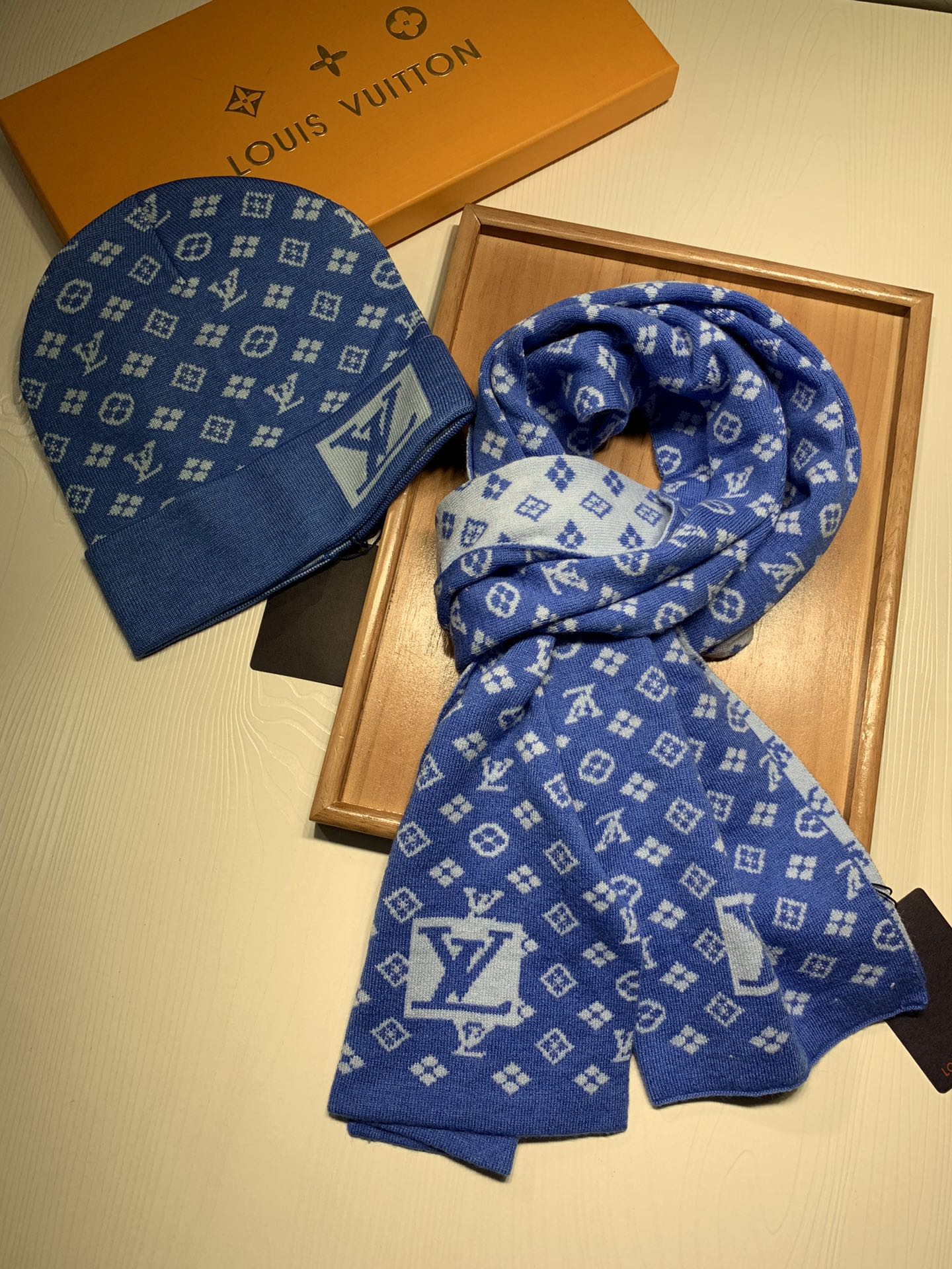 Classic Monogram Jacquard Scarf & Hat Set