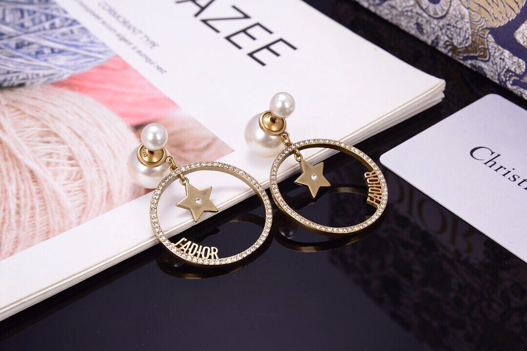 Big Circle Star Pearl Earrings