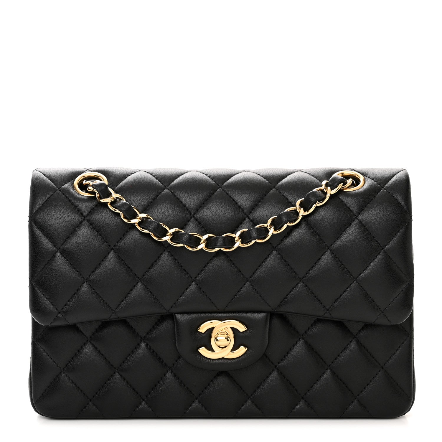 Lambskin Quilted Small Double Flap Black