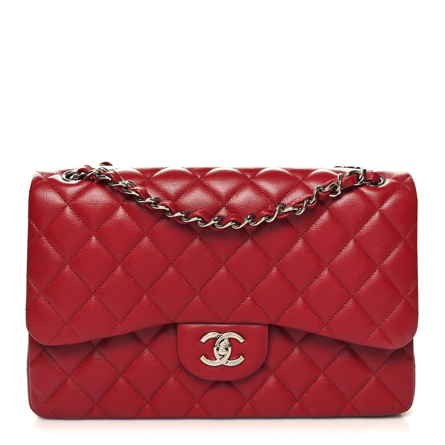 Caviar Quilted Jumbo Double Flap Red