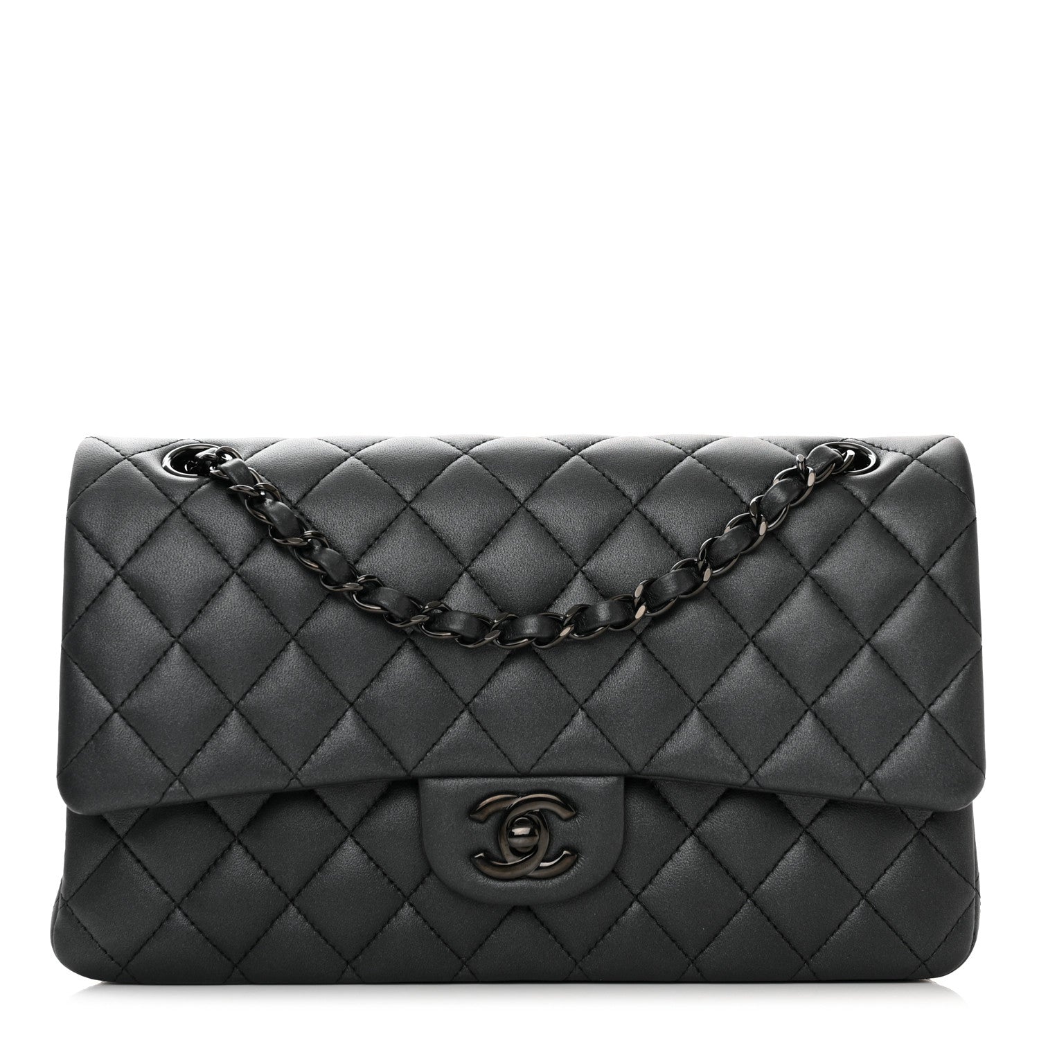 Lambskin Quilted Medium Double Flap So Black