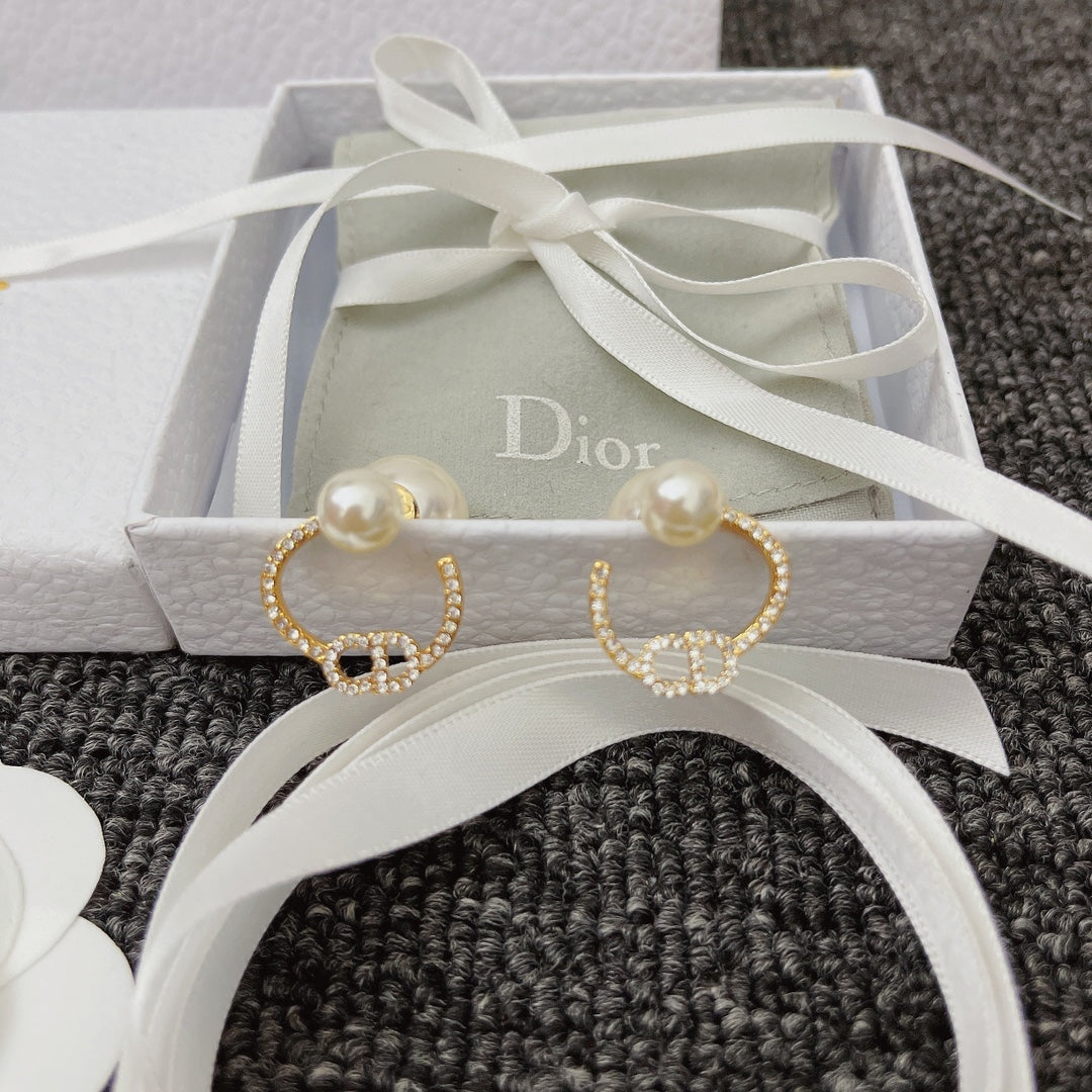 Versatile Diamond Letter Pearl Earrings