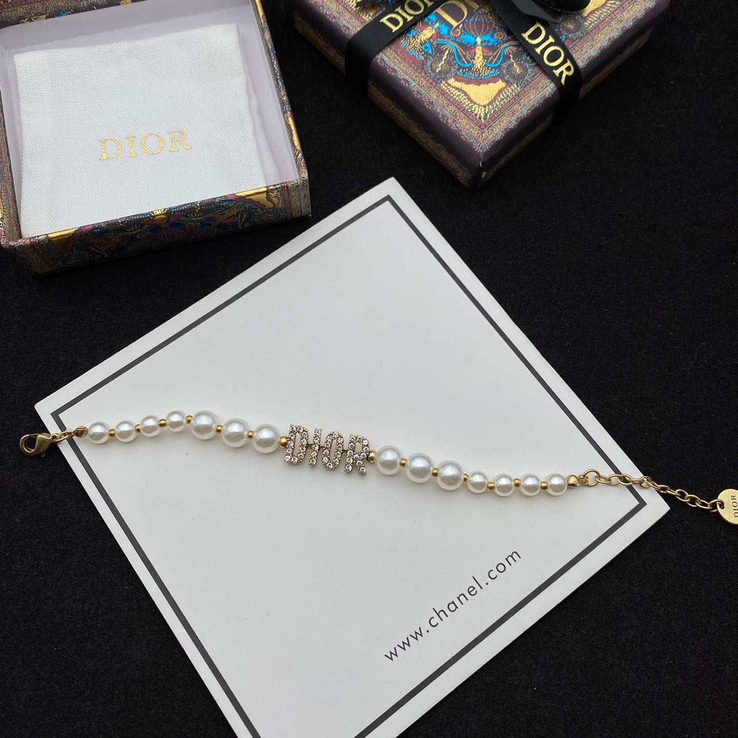 Zircon Letters Adjustable Pearl Bracelet