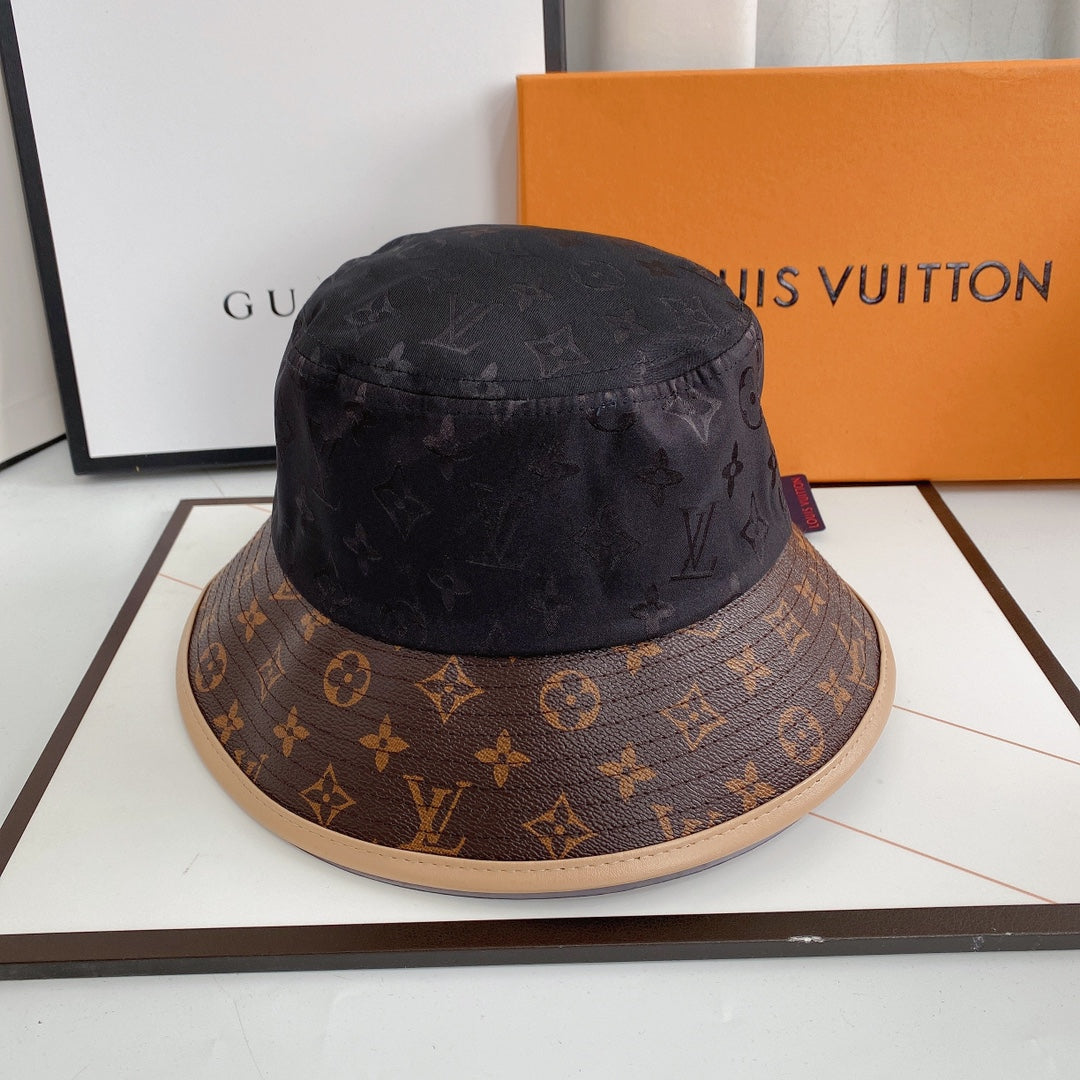 Leather Print Paneled Bucket Hat