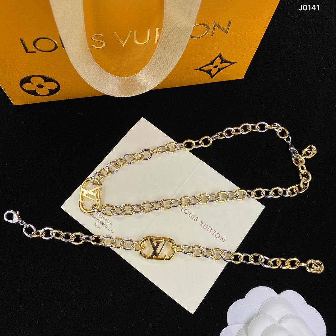 Oval Chain Necklace Bracelet Earring Set