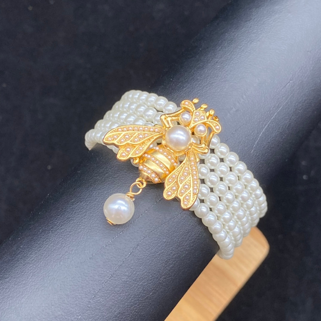 Vintage Bee Pearl Bracelet