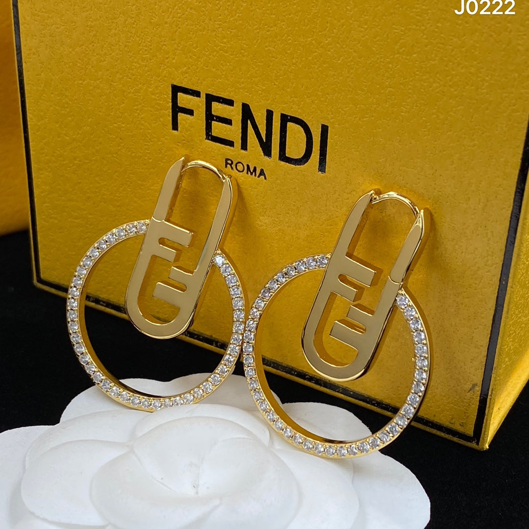 'F' Letter Diamond Earrings Necklace Set