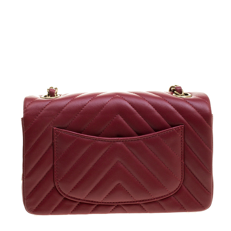 Dark Red Chevron Leather New Mini Classic Flap Bag