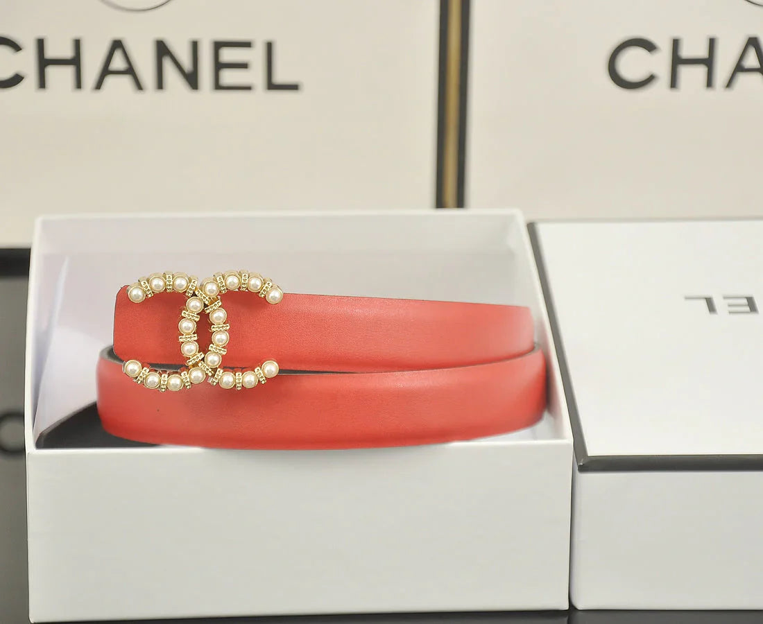 6 color luxury double C pearl rhinestone belt