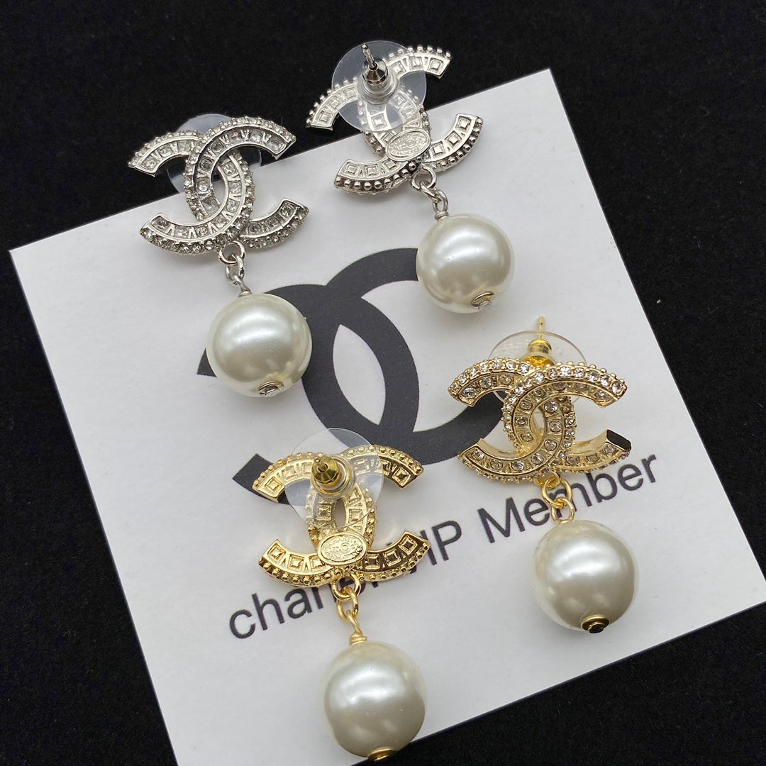 Double C Pearl Drop Earrings