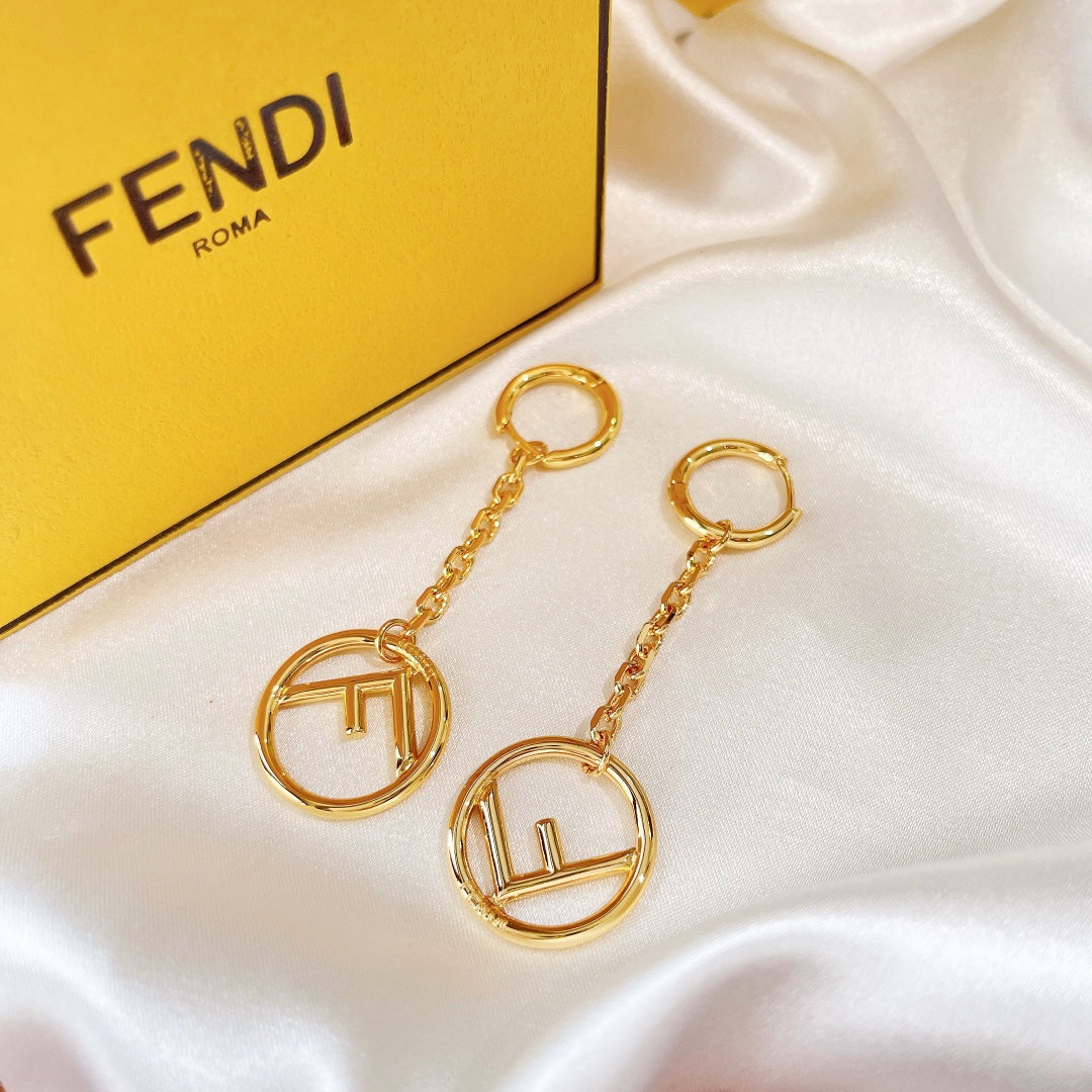 F Letter Tassel Gold Earrings