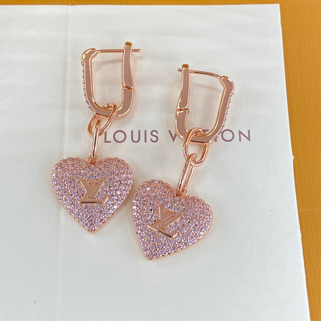 Pink Diamond Heart Earrings Necklace Set