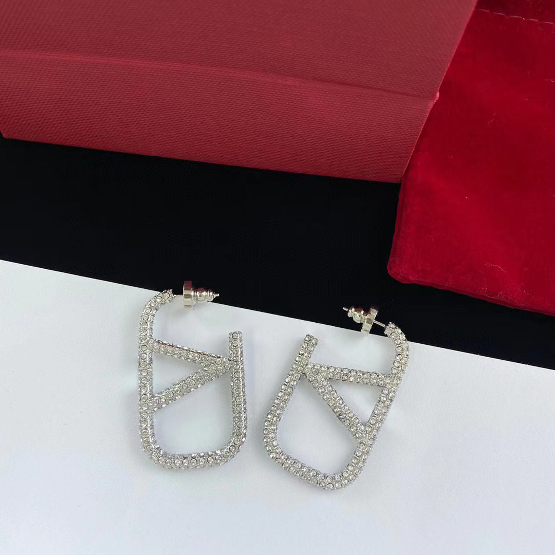 Full Diamond Metal Logo Earrings